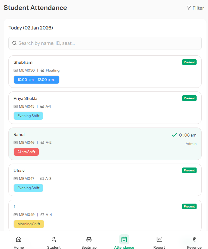 Librify Mobile Attendance - Card-based student list