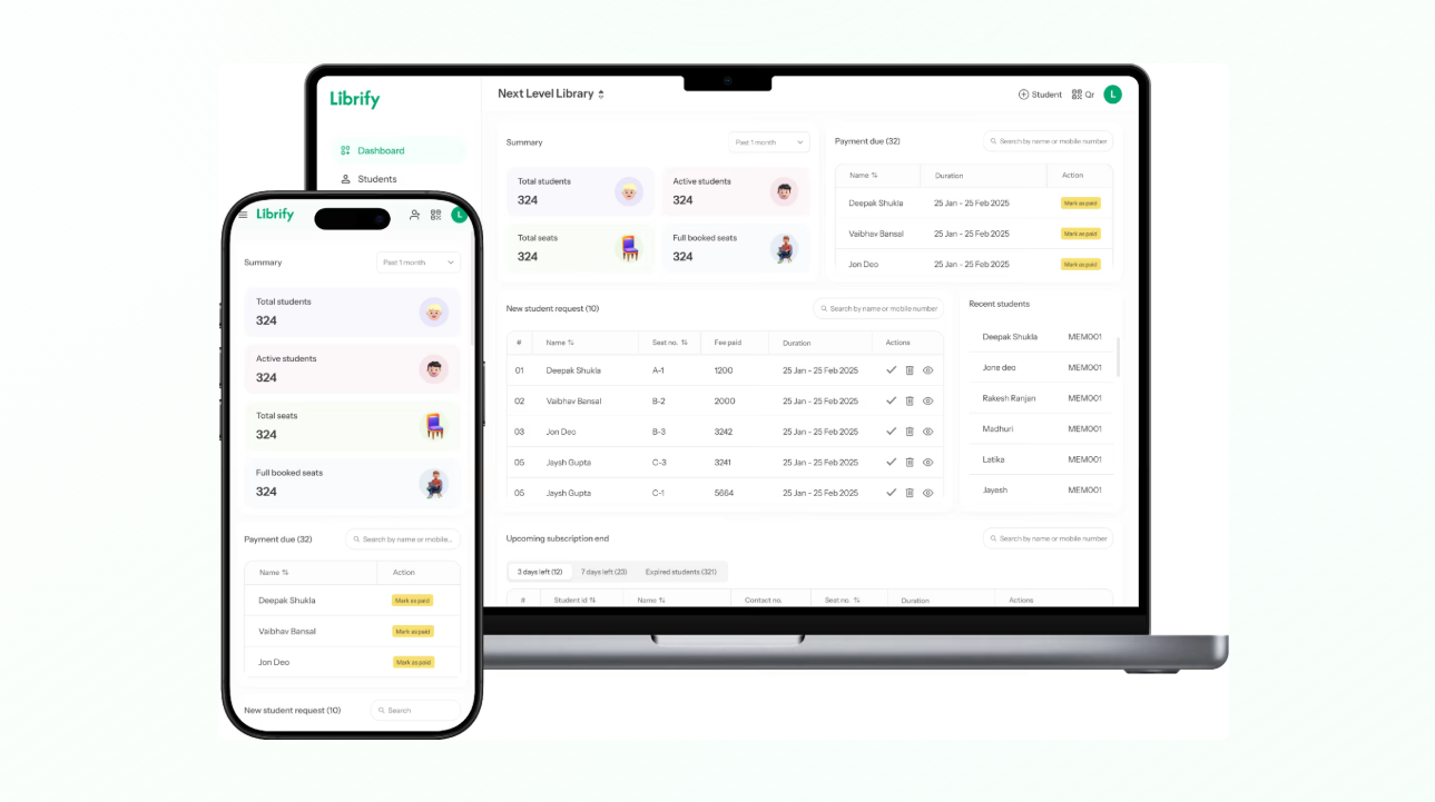 Librify — Free Library Management App Dashboard on Mobile and Desktop
